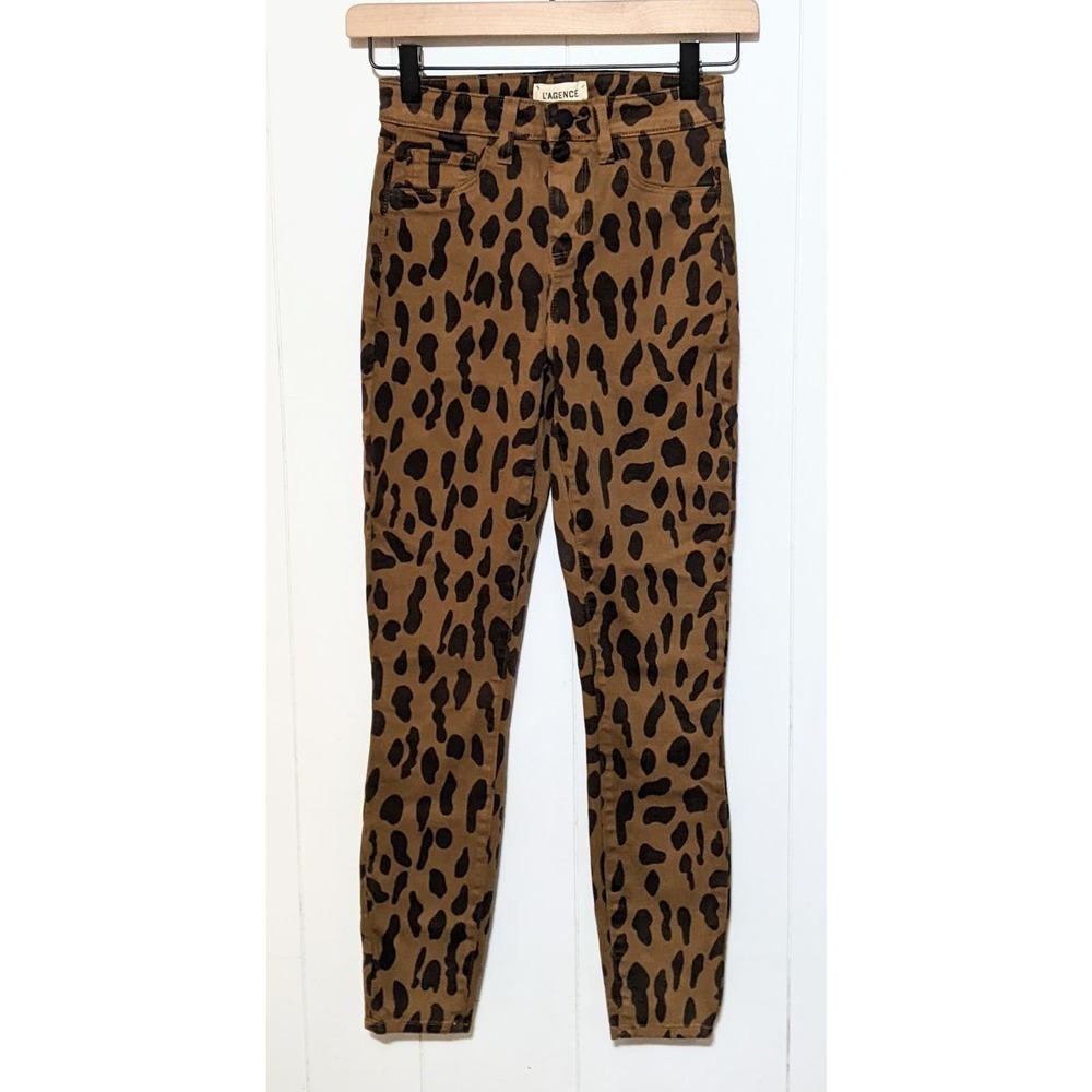 L'Agence Jeans Womens 23 Brown Margot High Rise Skinny Spotted Animal Denim - Picture 6 of 6